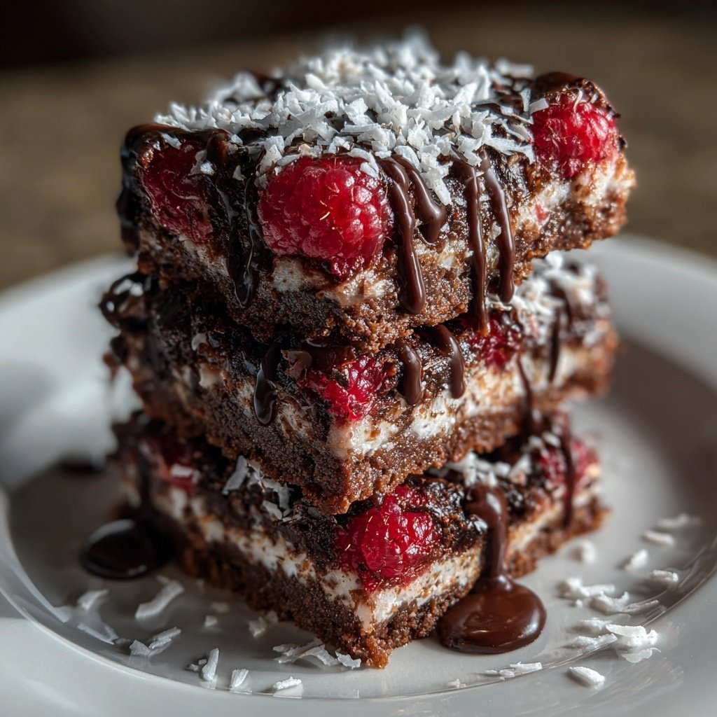 Chocolate Raspberry Coconut Squares
