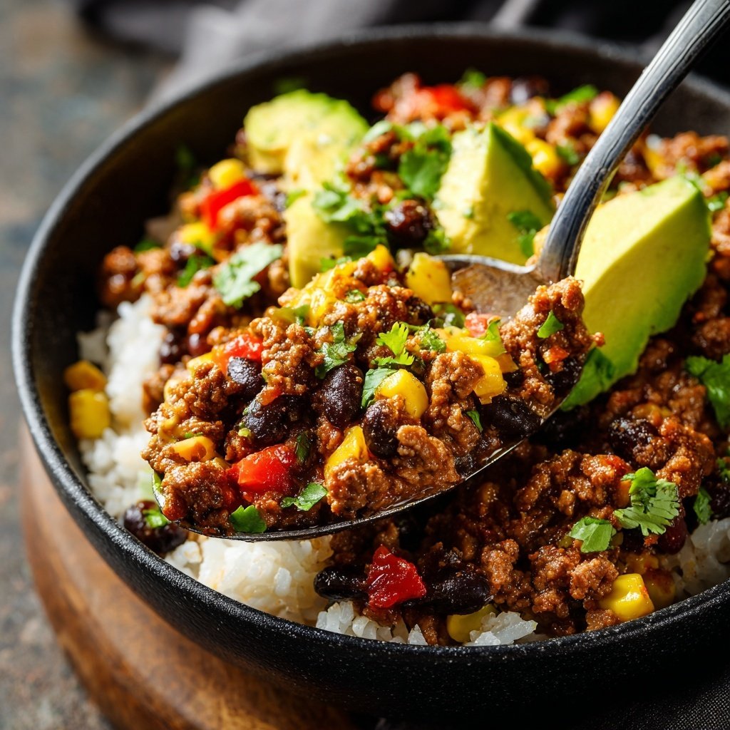 High Protein Beef Burrito Bowl